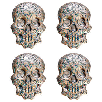 4PK Mystical Worlds Flat Incense Burner Candyskull 14.5x11cm - Gold