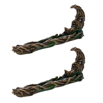 2PK Mystical Worlds Flat Polyresin Incense Burner Moon Tree 29x10.2cm