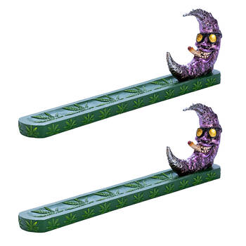 2PK MDI Flat Polyresin Incense Burner/Holder Moon Weed 30x9.5cm