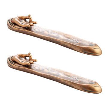 2PK MDI Flat Incense Burner/Holder Zen Hand 28.7x4.7cm - Gold