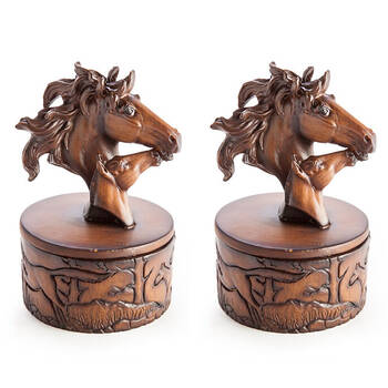 2PK MDI Horse Trinket Box Traditional Wood Home Table Decor