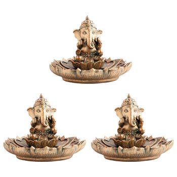 3PK MDI Stick Incense Burner Ganesha Stand Antique Gold Home Fragrance Decor