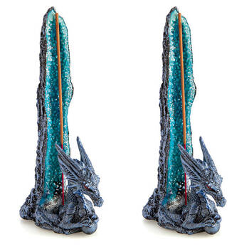 2PK Mystical Worlds Ice Dragon Incense Burner Crystal Blue 23x10cm Home Decor