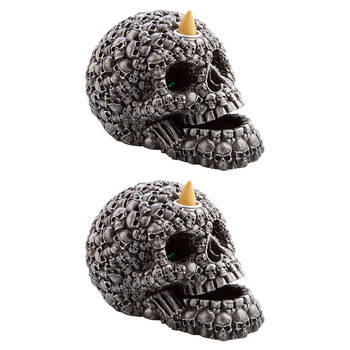 2PK Mystical Worlds LED Backflow Incense Burner Skull Gothic Decor 17x11.8cm