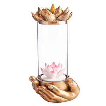 MDI LED Backflow Incense Burner Zen Lotus Case Home Decor 23x23cm