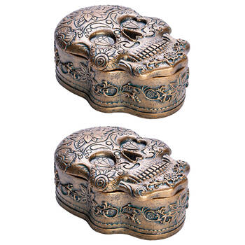 2PK Mystical Worlds Trinket Box Candyskull Gold Jewellery Storage Decor Antique