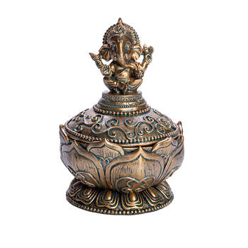 Mystical Worlds Trinket Box Ganesh Gold Jewellery Storage Decor Antique