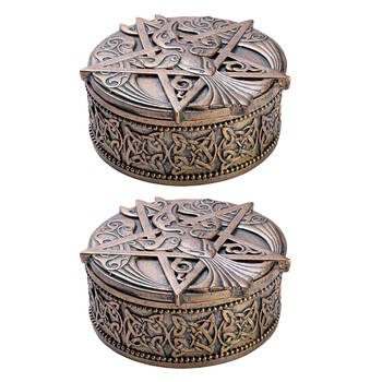 2PK Mystical Worlds Trinket Box Pentacle Gold Jewellery Storage Decor Antique