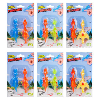 6x 2pc Dino Island Squishy Stretchy Rubber Flingers 10.4x3.3cm Dinos Assorted 3y+