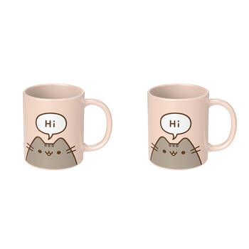 2PK Pusheen Hello/Goodbye Cat Cartoon Coloured Coffee Mug Pink