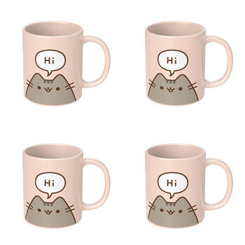 4PK Pusheen Hello/Goodbye Cat Cartoon Coloured Coffee Mug Pink