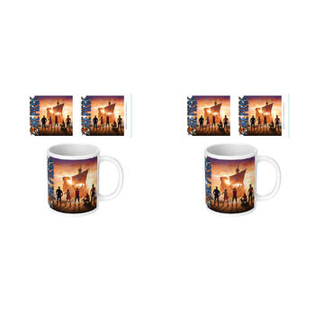 2PK One Piece Live Action Set Sail Ceramic Mug Drinking Cup White 9x11cm