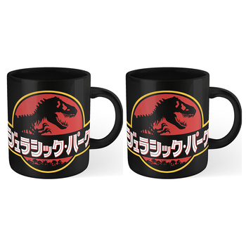 2PK Jurassic Park Themed Japanese Text/Park Logo Coffee Mug 300ml