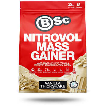 BSc Nitrovol Mass Gainer Post Workout Shake 18 Serves 2.2kg Vanilla Thickshake