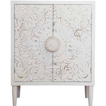 LVD Timber Wood 80x102cm 2-Door Cabinet w/ Ornate Handle Furniture Square White