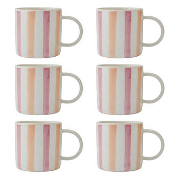6PK Mikasa Stoneware Coffee Mug Drinkware 380ml - Pink & Red Stripe