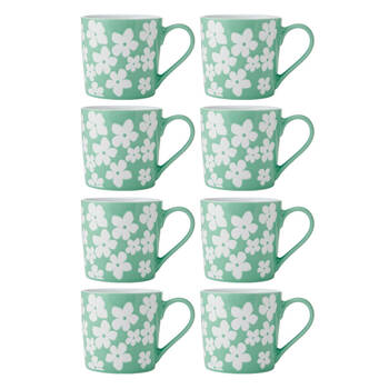 8PK Mikasa 360ml Wax Resist Green Flower Coffee Mug Cup Clay Blue
