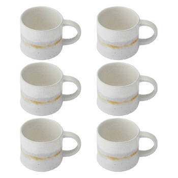 6PK Mikasa Stoneware Mug Dishwasher Microwave Safe Rustic Design 450ml White Glaze