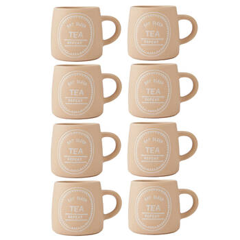 8PK Mikasa 400ml Eat Sleep Tea Repeat Coffee Mug Cup Stoneware Orange