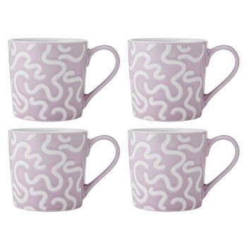 4PK Mikasa 360ml Textured Purple Swirl Coffee Mug Cup Stoneware Purple