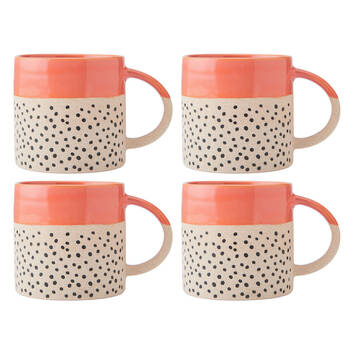 4PK Mikasa 390ml Wax Resist Orange Glaze Coffee Mug Cup Stoneware Blue