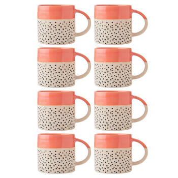 8PK Mikasa 390ml Wax Resist Orange Glaze Coffee Mug Cup Stoneware Blue