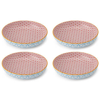 4PK Mikasa Geometric Ceramic Bowl Round Dinnerware 21cm Blue