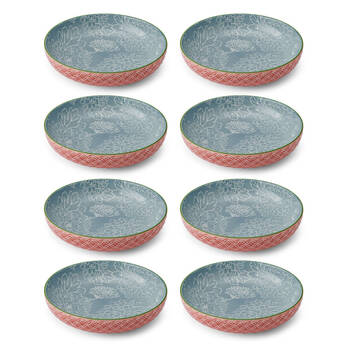 8PK Mikasa Leaf & Geometric Ceramic Bowl Round Dinnerware 21cm