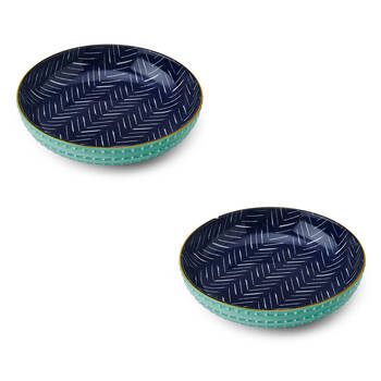 2PK Mikasa Stoneware Indigo Chevron Ceramic Serving Bowl 21cm