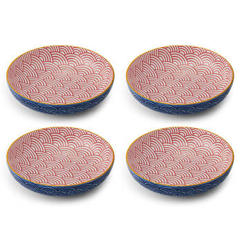 4PK Mikasa Arched Pattern Ceramic Bowl Round Dinnerware 21cm Blue