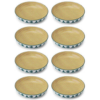 8PK Mikasa Leafy Pattern Ceramic Bowl Round Dinnerware 21cm Green