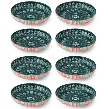 8PK Mikasa Folk Pattern Ceramic Bowl Round Dinnerware 21cm