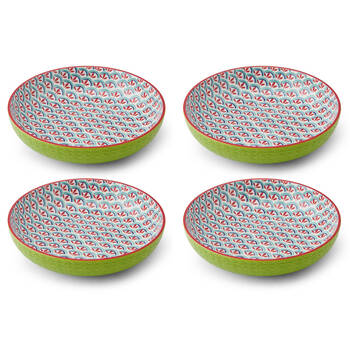 4PK Mikasa Geometric Line Ceramic Bowl Round Dinnerware 21cm Green
