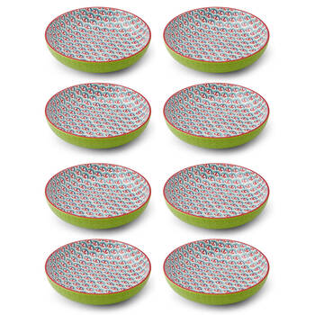 8PK Mikasa Geometric Line Ceramic Bowl Round Dinnerware 21cm Green
