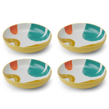 4PK Mikasa Abstract Pattern Ceramic Bowl Round Dinnerware 21cm Yellow