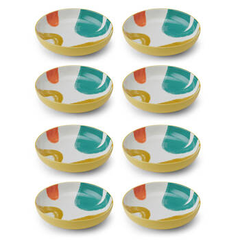 8PK Mikasa Abstract Pattern Ceramic Bowl Round Dinnerware 21cm Yellow