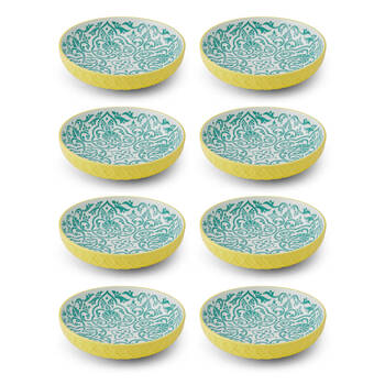 8PK Mikasa Geometric Ceramic Bowl Round Dinnerware 21cm Yellow/Blue