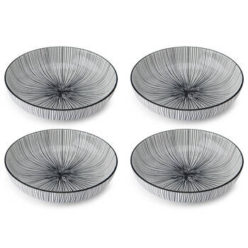 4PK Mikasa Stripe Ceramic Bowl Round Dinnerware 21cm Black