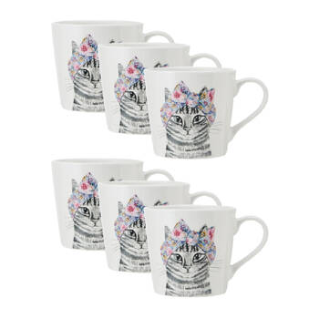 6PK Mikasa x Tipperley Hill Fine China Cat Themed Coffee Tea Drinking Mug 380mL