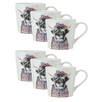 6PK Mikasa x Tipperley Hill Fine China Cow Themed Coffee Tea Drinking Mug 380mL