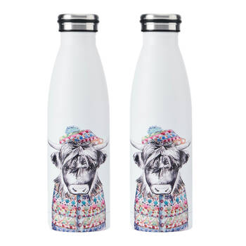2PK Mikasa x Tipperley Hill Cow Themed Sleeved Insulated Water Bottle 500mL