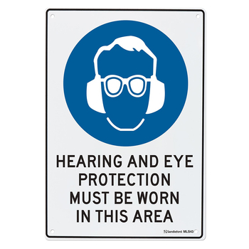 Hearing & Eye Protection Must Be Worn Sign 450x300x1mm Polypropylene