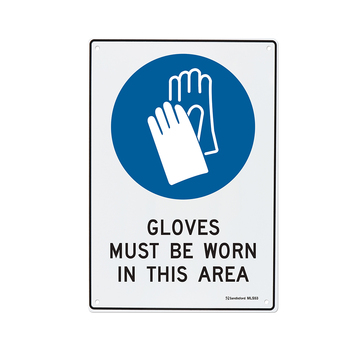 Gloves Must Be Worn In This Area Sign 450x300x1mm Polypropylene