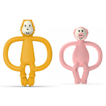 2x Matchstick Monkey Animal Anti Microbial Teether - Lion/Pig