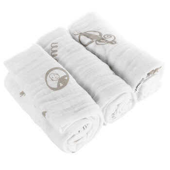 Matchstick Monkey Pack of 3 Organic Cotton Muslins (70cmx70cm) - Grey