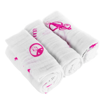 Matchstick Monkey Pack of 3 Organic Cotton Muslins (70cmx70cm) - Pink