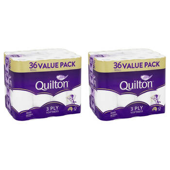 2x 36pc Quilton 180-Sheet Softness Tissue Roll 3-Ply White