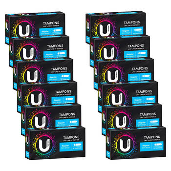 12x 16pc U by Kotex Womens Slim Size Feminine Hygiene Tampons Pack Regular