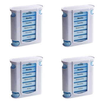 4PK Wish Supplement Medicine Pill Container Box w/ 28 Compartments Blue