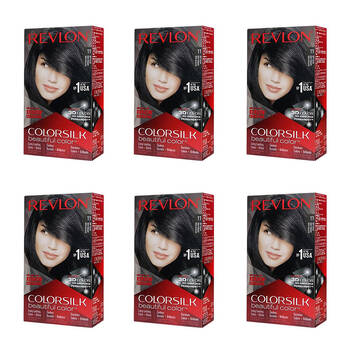 6PK Revlon ColorSilk Permanent Hair Colour Dye Ammonia-Free 11 Soft Black